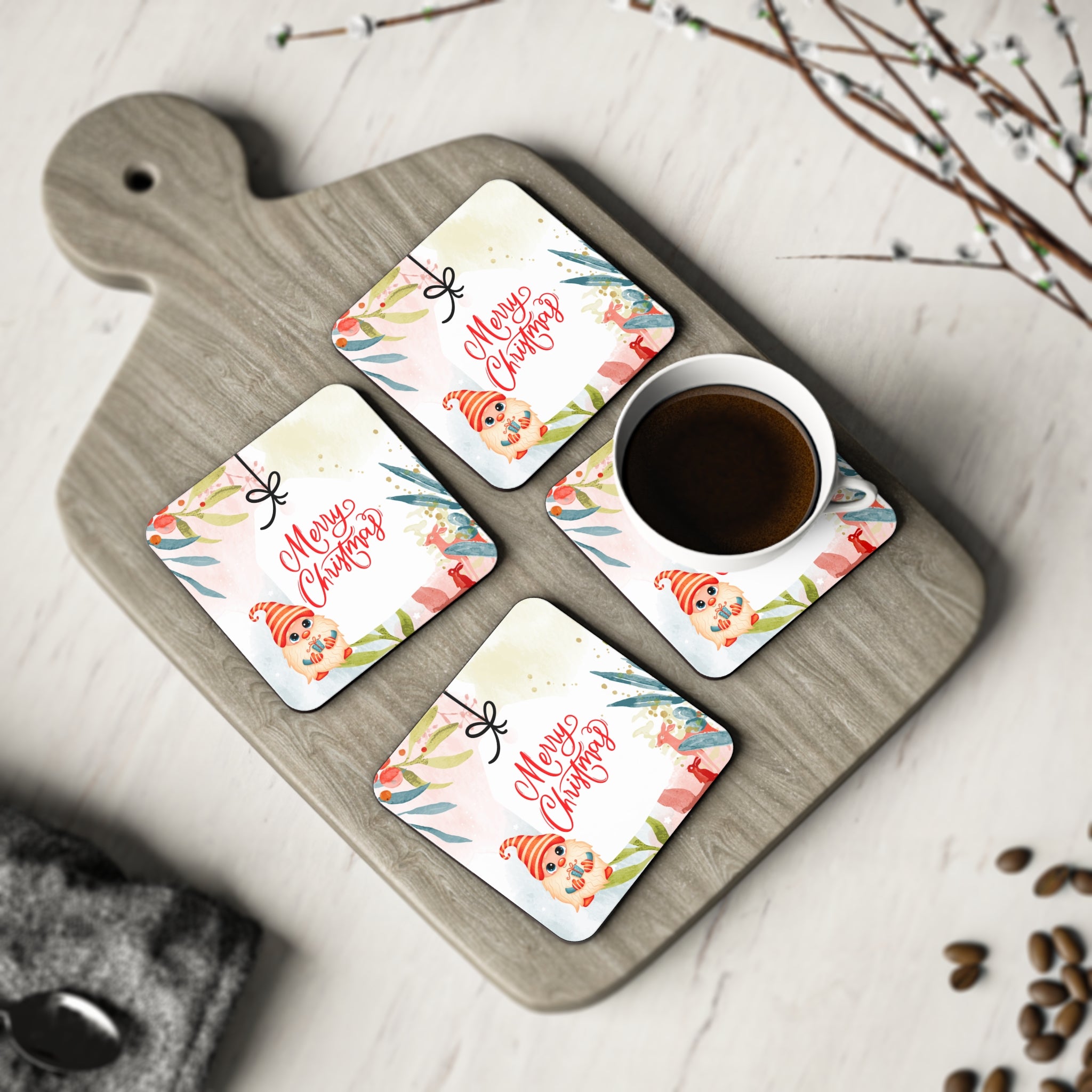 Santa Bush Gnome Coasters
