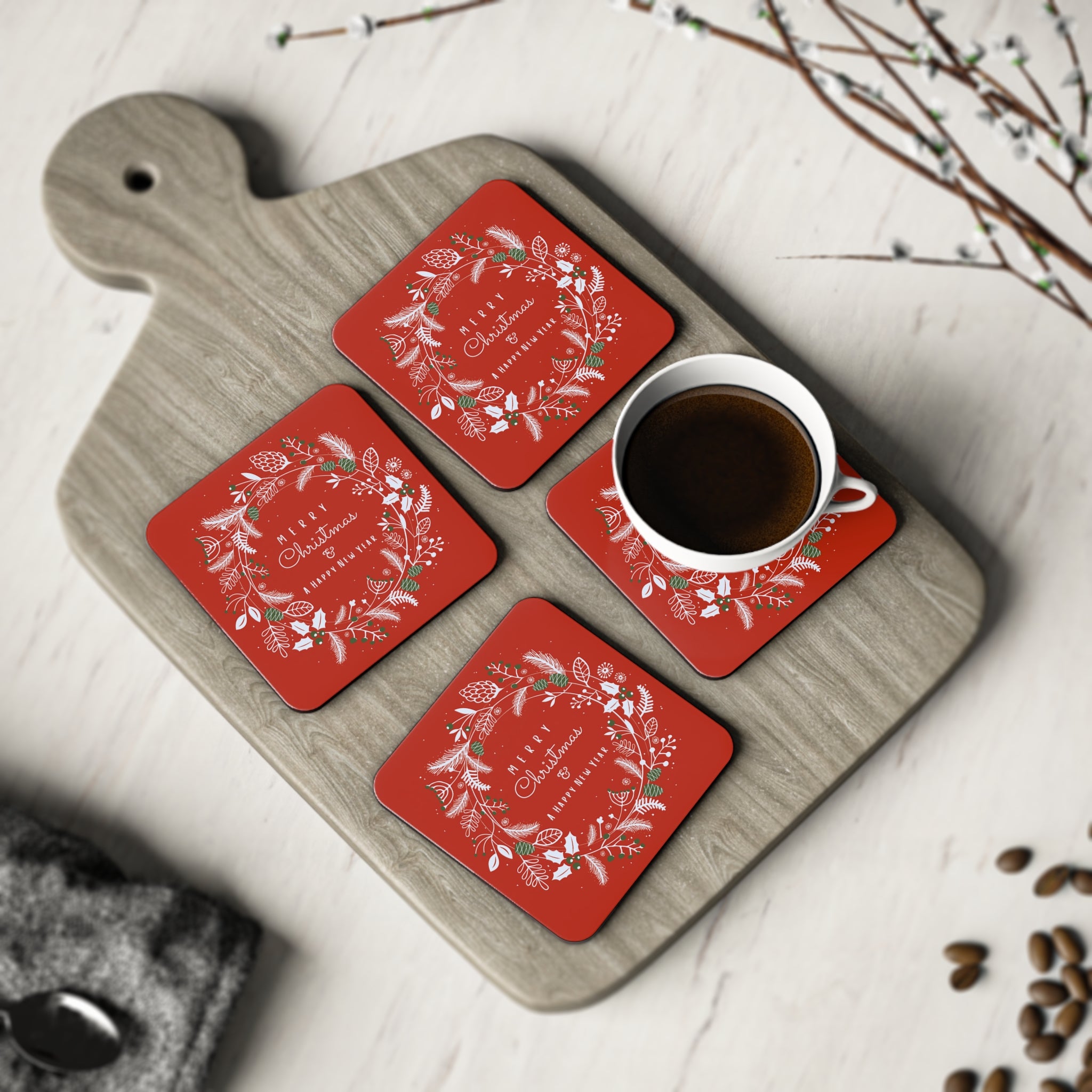 Christmas Boho Red Coasters
