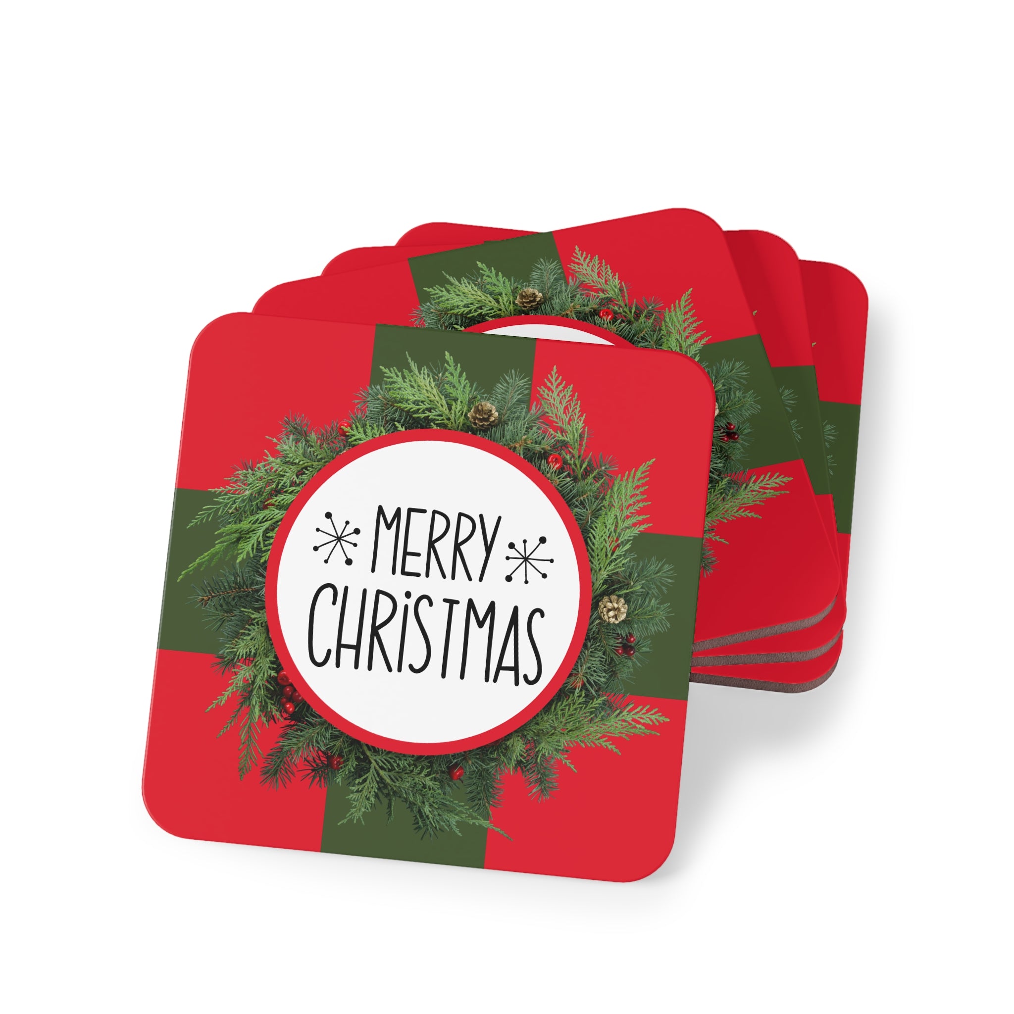 Merry Christmas Wreath Coasters