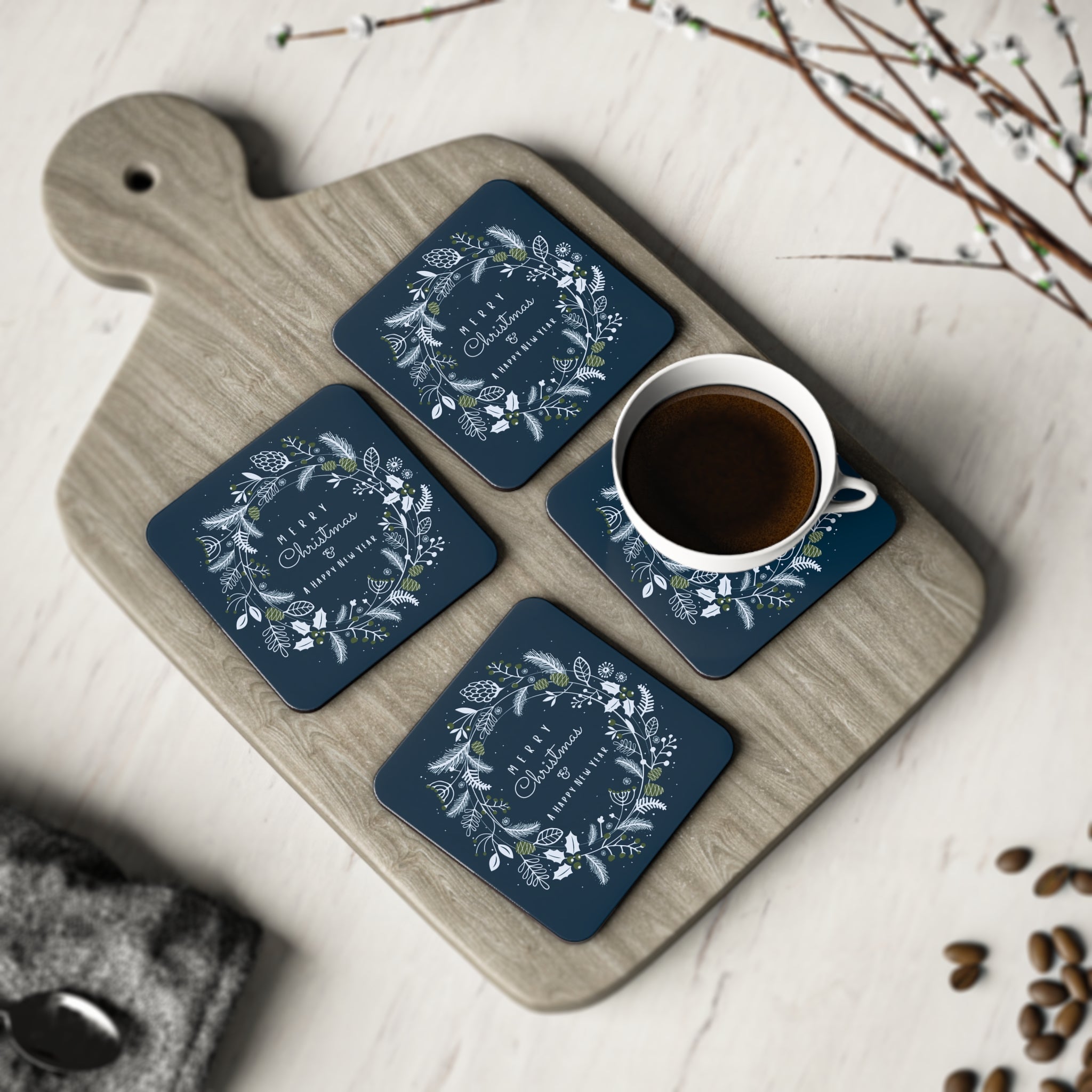 Christmas Boho Blue Coasters
