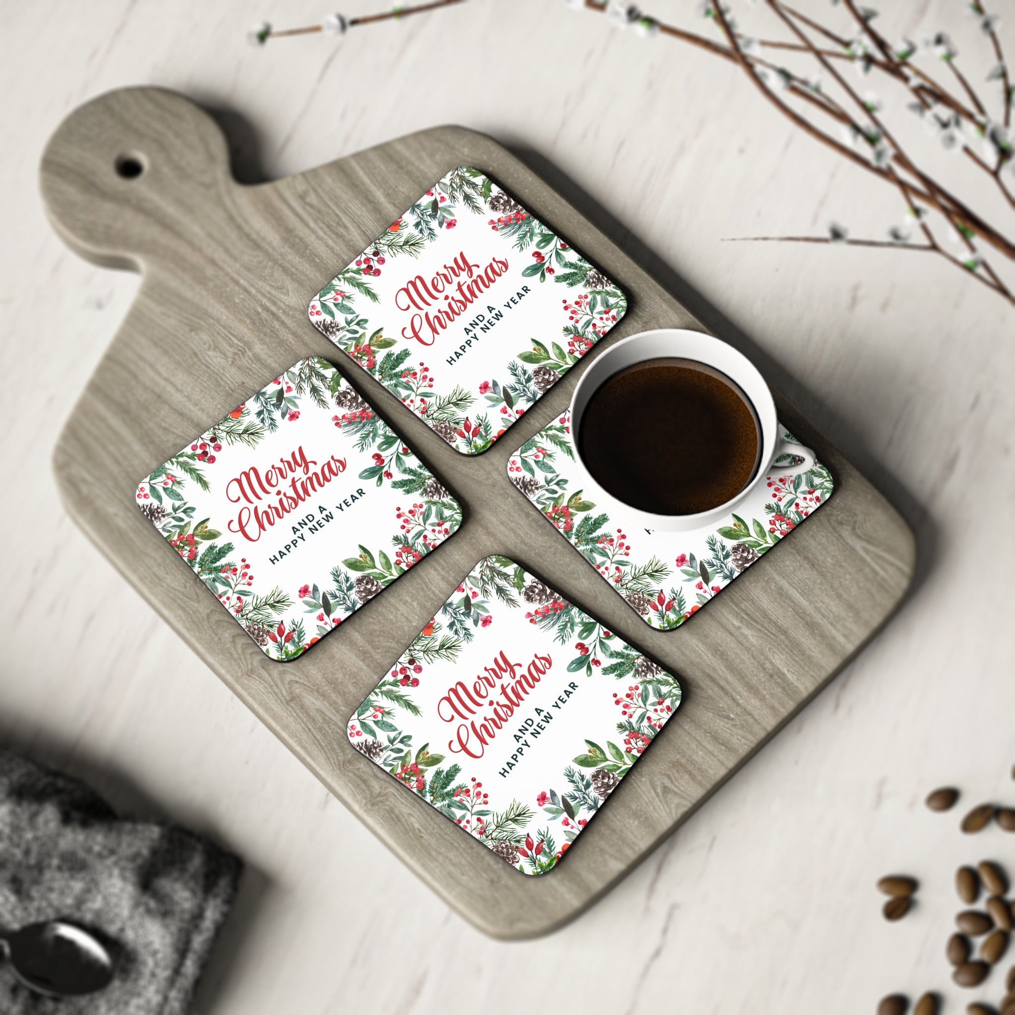 Merry Holly Christmas Coasters
