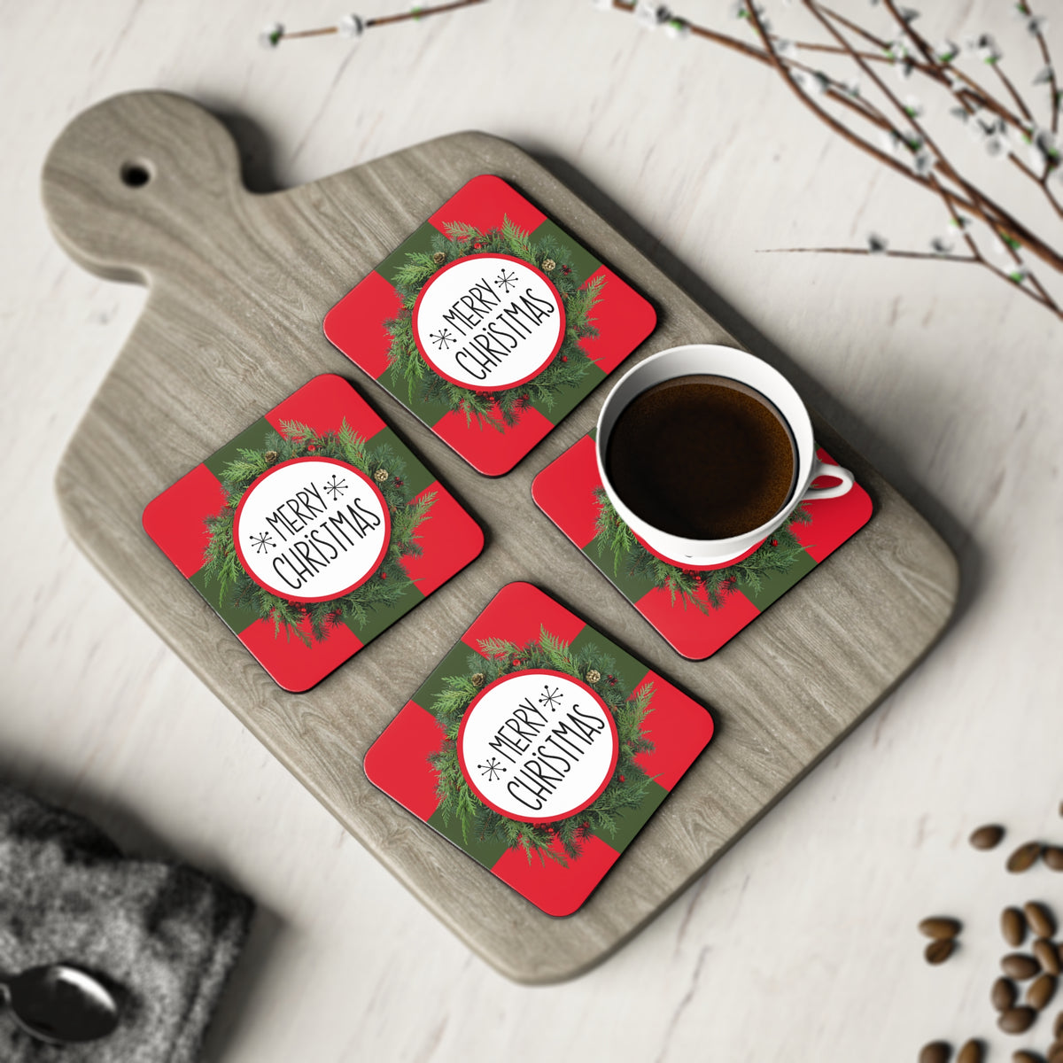 Merry Christmas Wreath Coasters