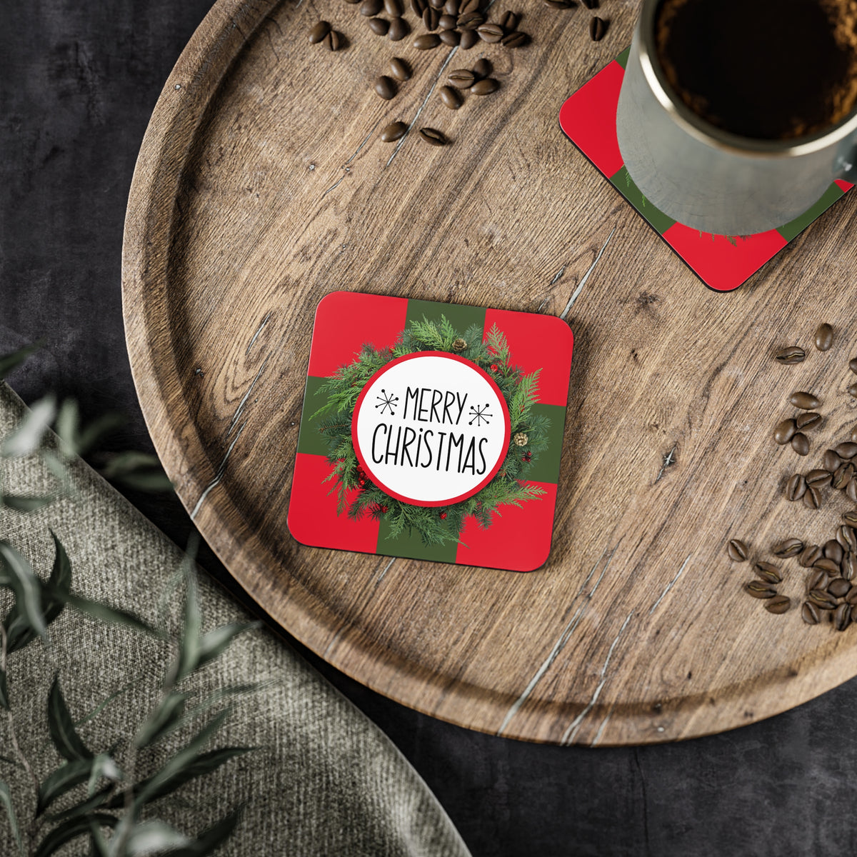 Merry Christmas Wreath Coasters