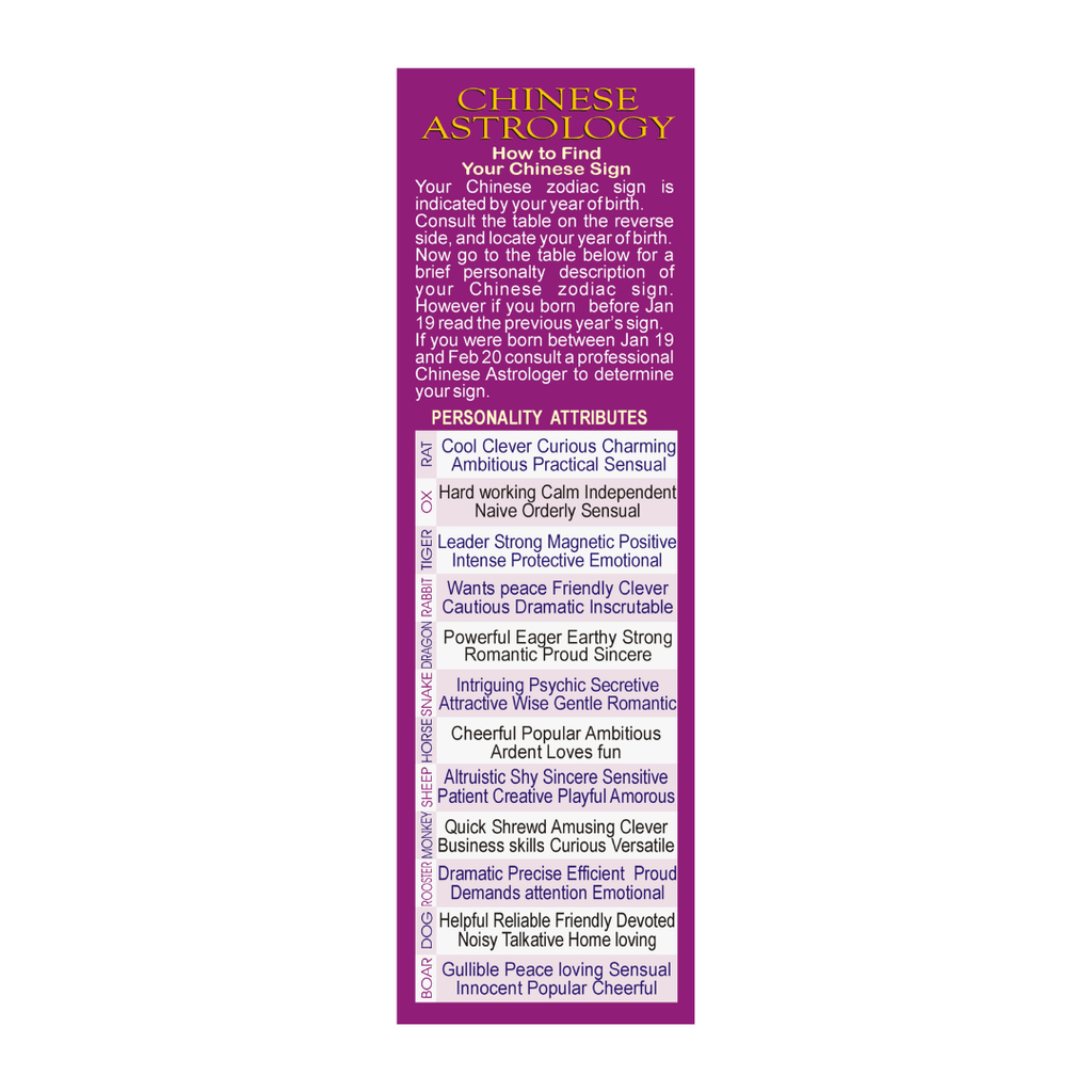 Chinese Astrology Bookmark - Discover Your Destiny