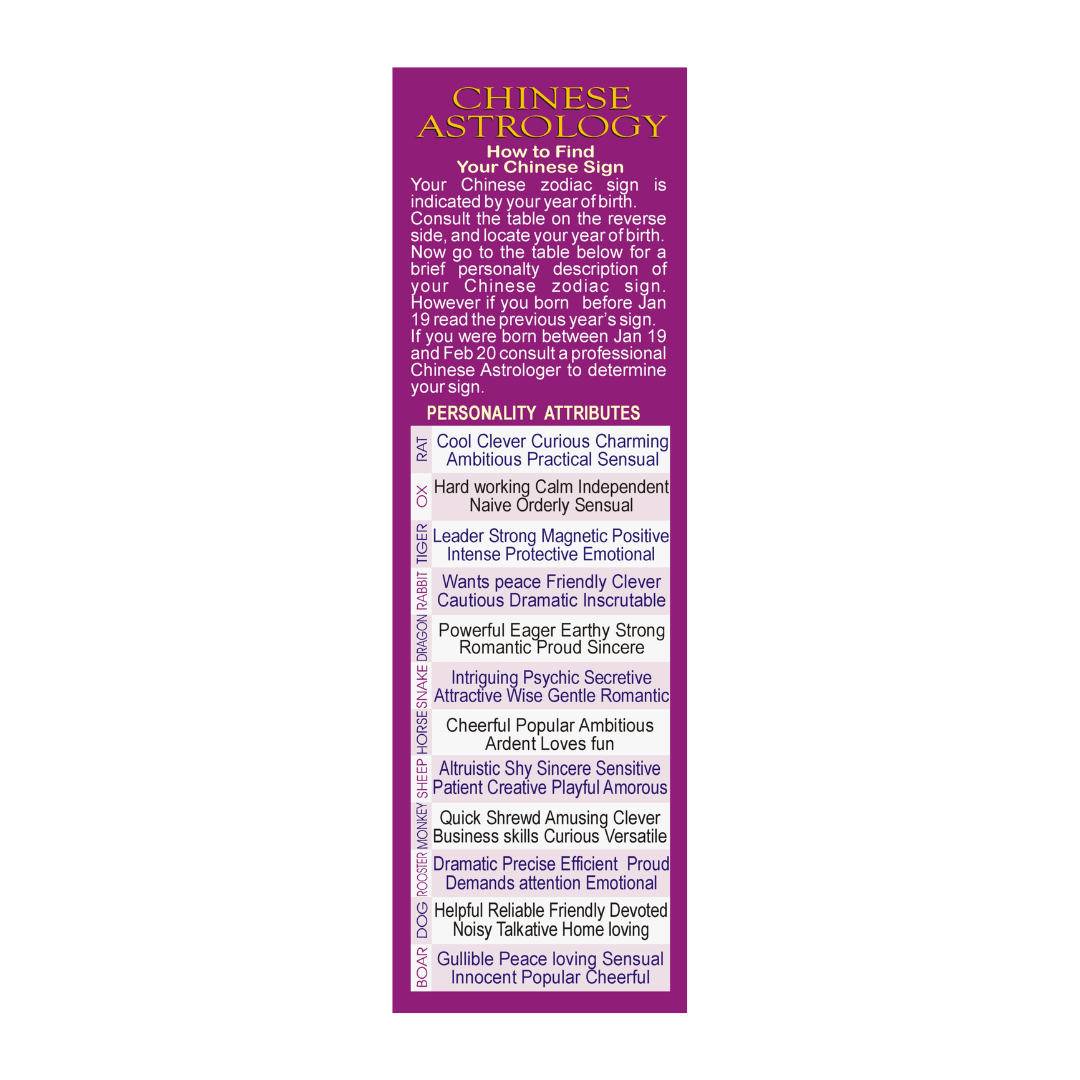 Chinese Astrology Bookmark - Discover Your Destiny
