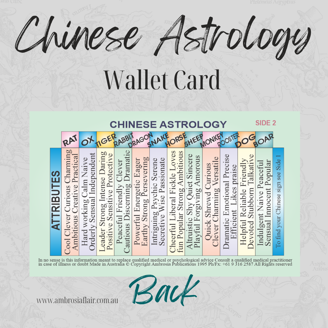 Chinese Astrology Beginner's Wallet Card - Alternative Healing