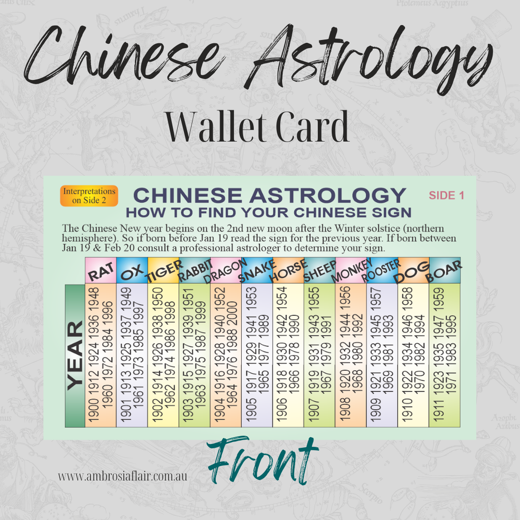 Chinese Astrology Beginner's Wallet Card - Alternative Healing