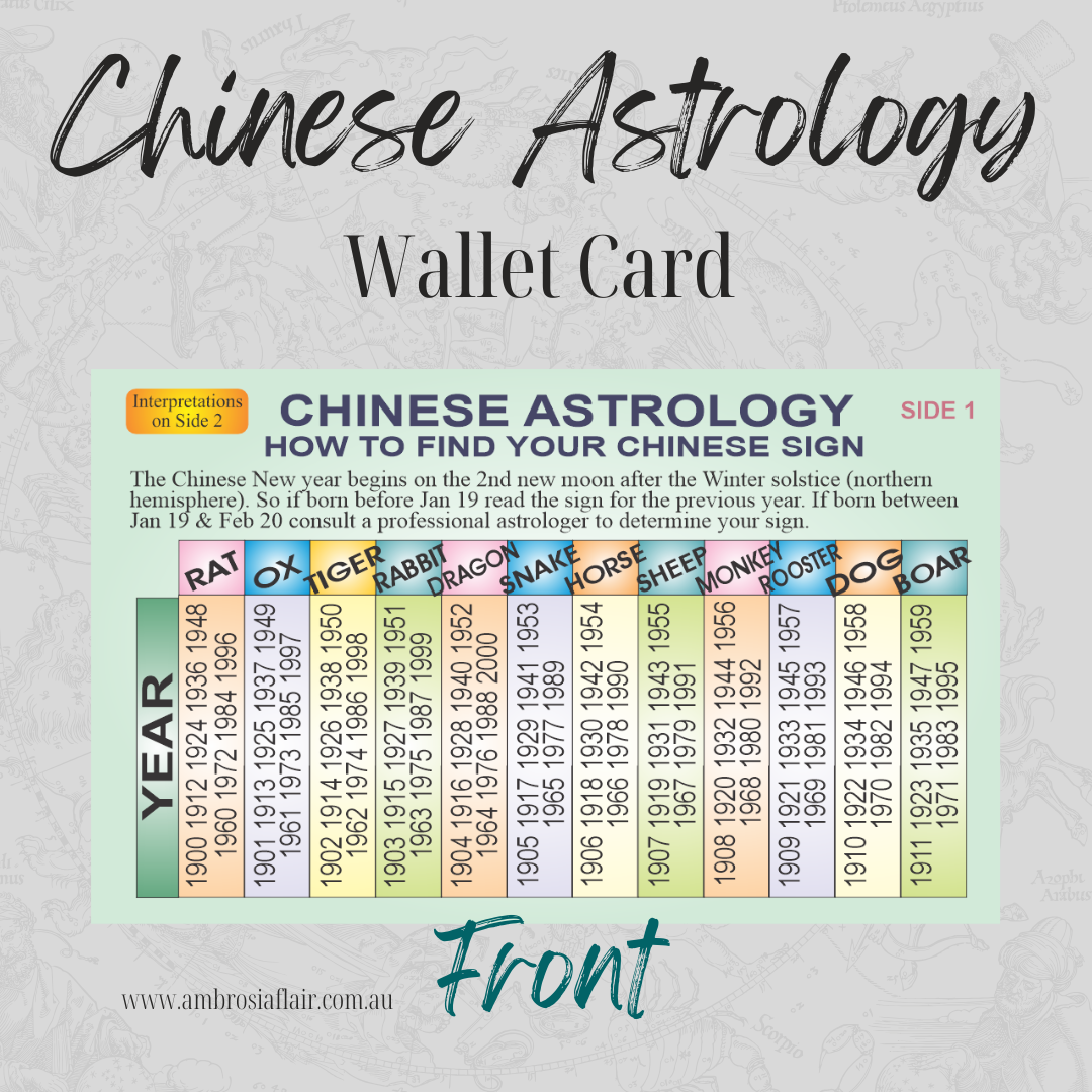 Chinese Astrology Beginner's Wallet Card - Alternative Healing